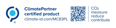 MC83PL product labelWithQrCodeAndAchievementText blue EN