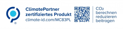 MC83PL product labelWithQrCodeAndAchievementText blue DE